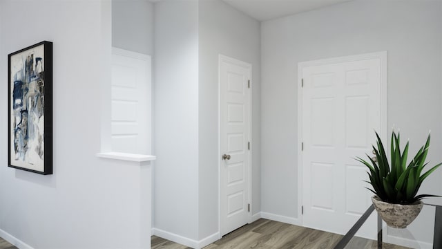 corridor with wood-type flooring