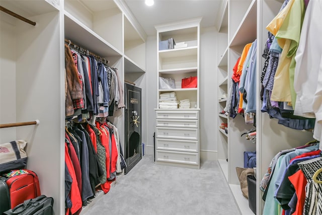 spacious closet featuring light colored carpet