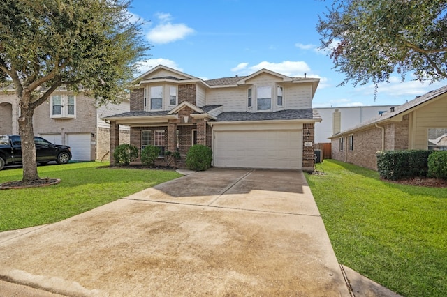 view of front facade featuring a garage and a front lawn