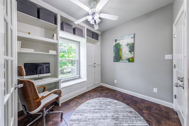 home office with ceiling fan