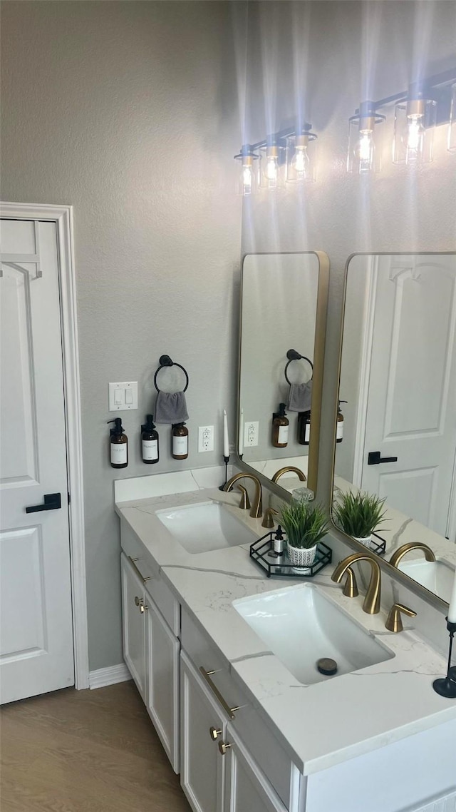 bathroom with vanity and wood-type flooring