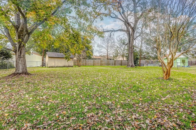 view of yard with a storage shed