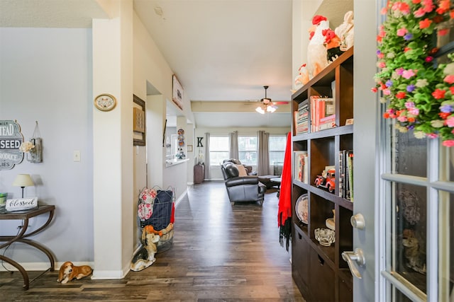 hallway with dark wood-type flooring