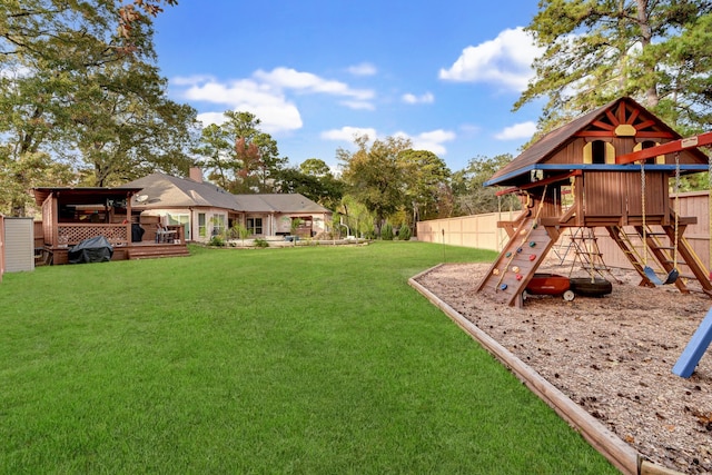 view of yard with a playground