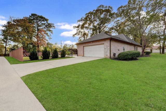 view of property exterior featuring a yard and a garage