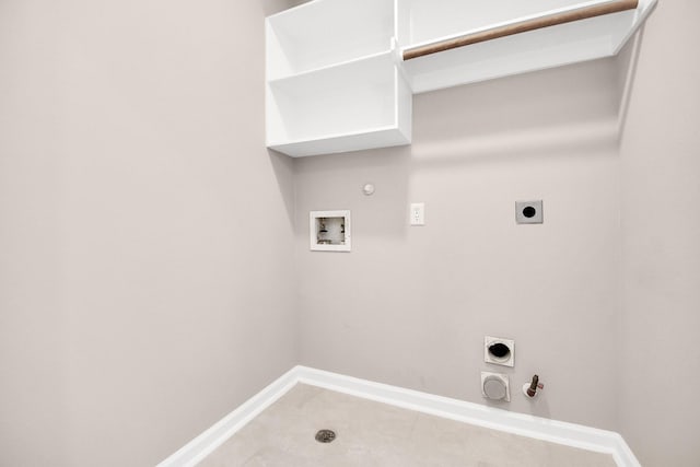 washroom featuring electric dryer hookup, gas dryer hookup, tile patterned flooring, and washer hookup