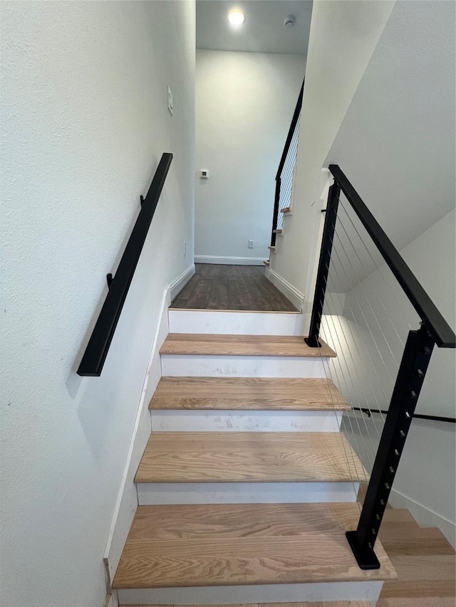 stairway with wood-type flooring