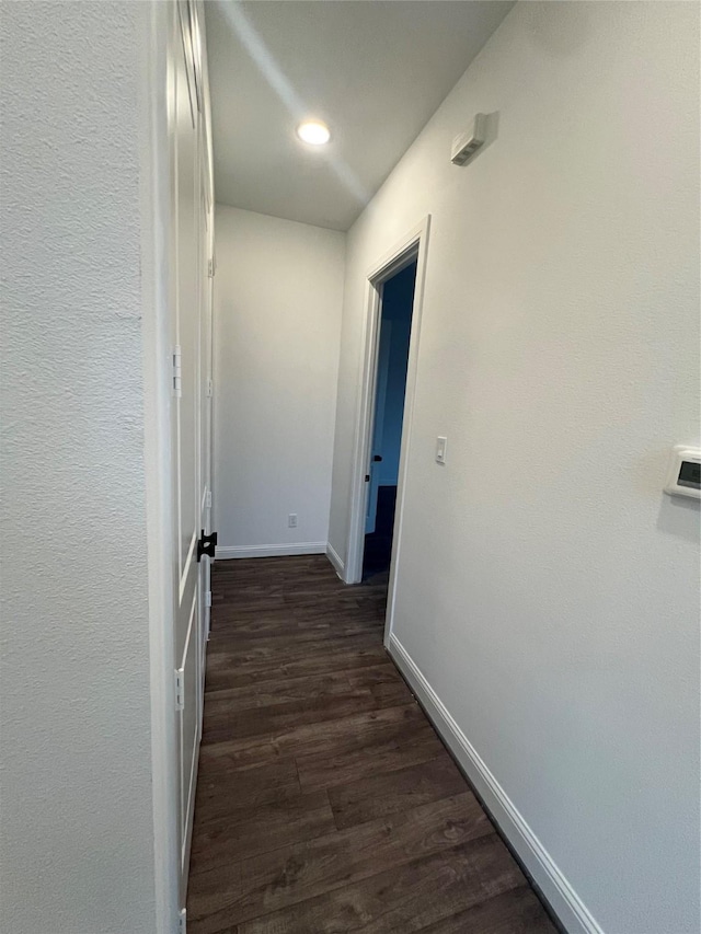 hallway featuring dark wood-type flooring