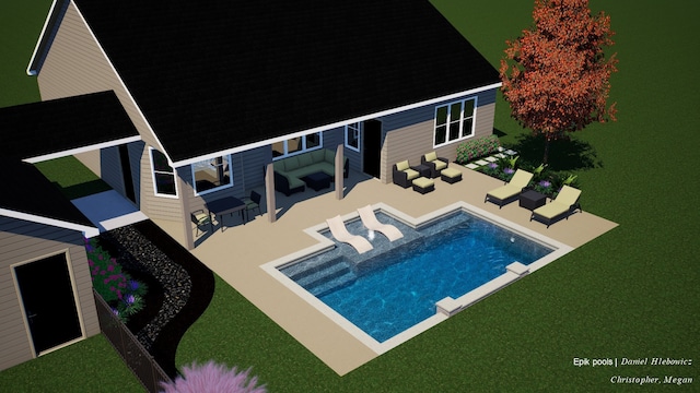 view of swimming pool featuring a patio area and an outdoor hangout area