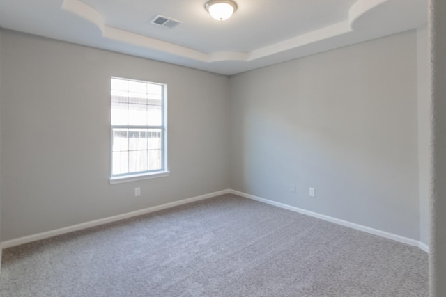 carpeted spare room featuring a raised ceiling