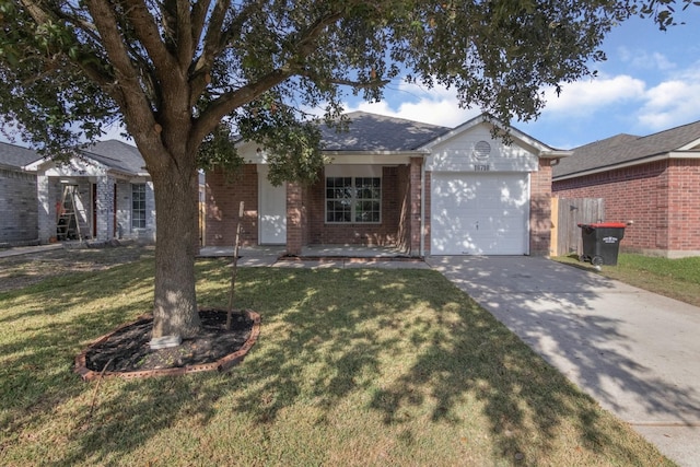 ranch-style home featuring a garage and a front yard