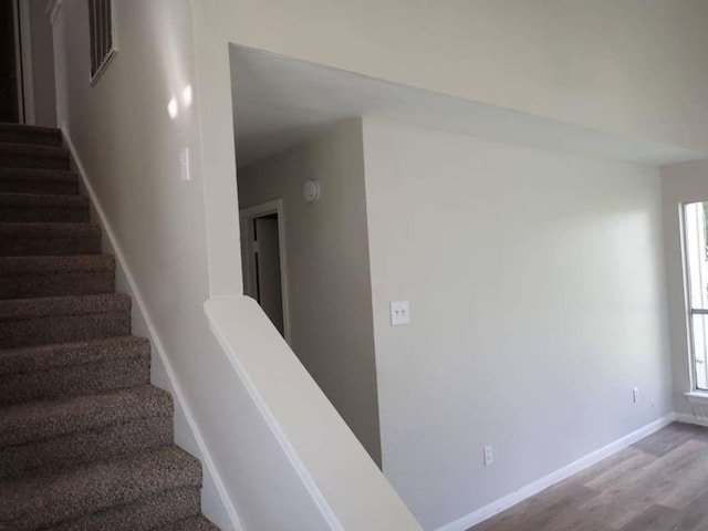 stairs with wood-type flooring