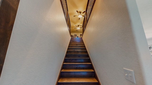 stairway with ceiling fan