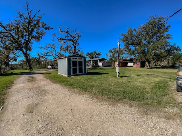 view of yard with a storage unit