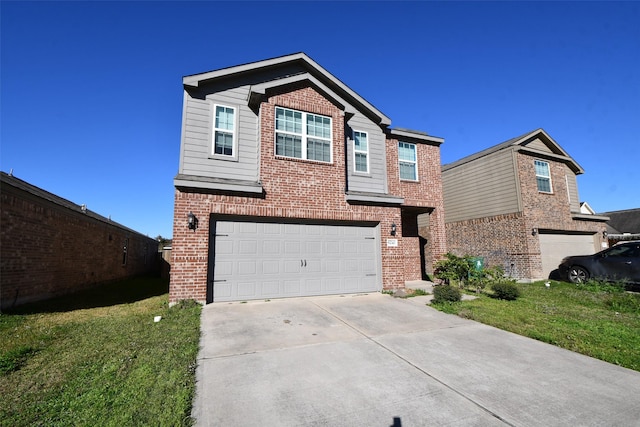 view of front facade featuring a garage and a front lawn