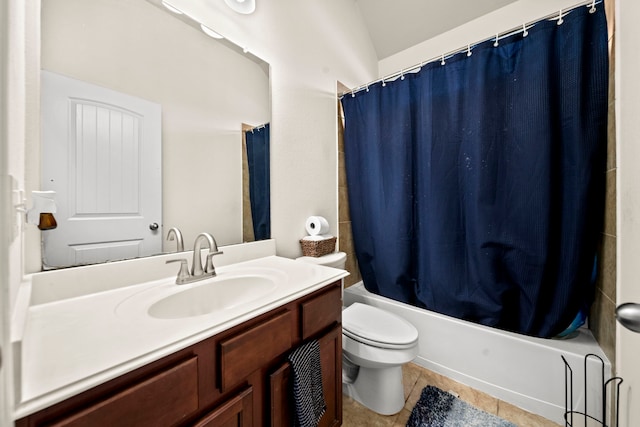 full bathroom featuring vanity, toilet, tile patterned flooring, and shower / bath combo