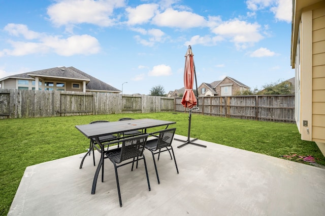 view of patio / terrace featuring a fenced backyard and outdoor dining space