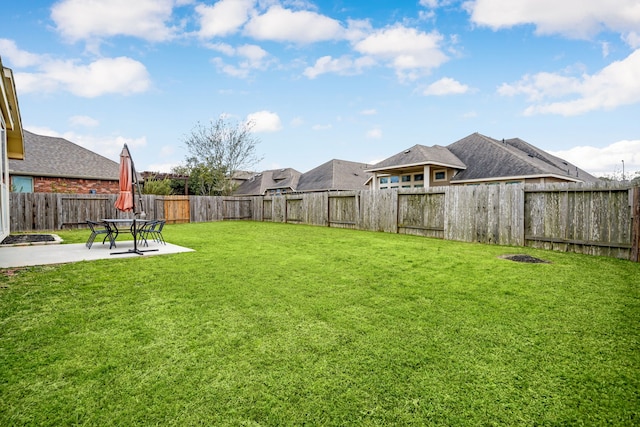 view of yard with a patio area and a fenced backyard