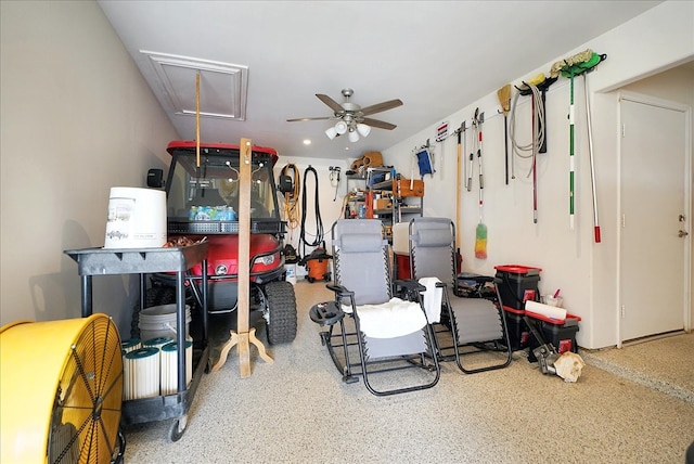 garage with a ceiling fan