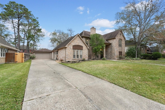 view of front of house with a garage and a front lawn