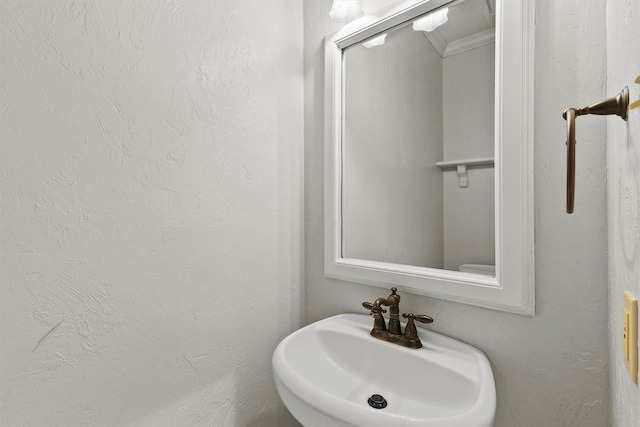 bathroom with a textured wall and a sink