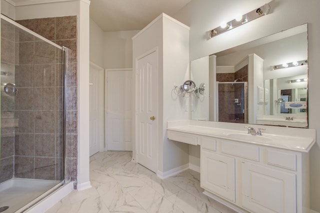 bathroom featuring vanity and walk in shower