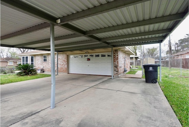 garage with a lawn