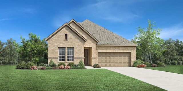 view of front of house featuring a garage and a front lawn