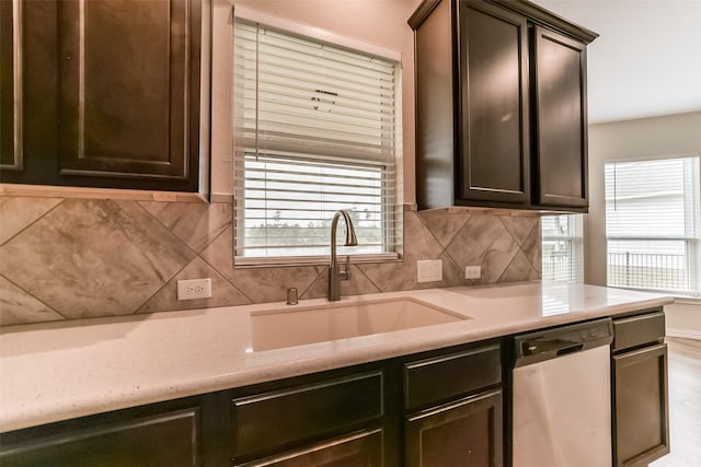 kitchen with dishwasher, tasteful backsplash, plenty of natural light, and sink