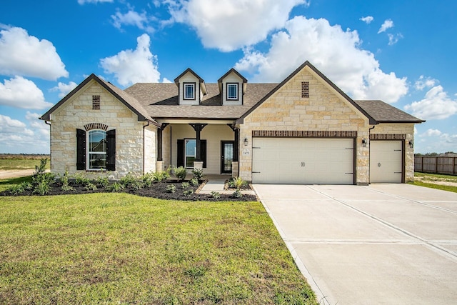 view of front of home featuring a front lawn and a garage