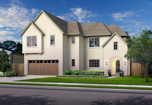 view of front of house featuring a garage and a front yard