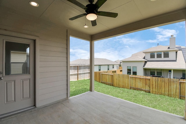 view of patio / terrace featuring ceiling fan