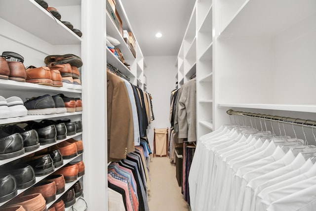 walk in closet with carpet