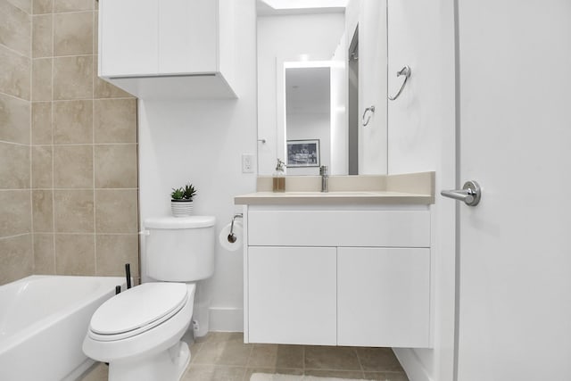 full bathroom featuring shower / washtub combination, tile patterned flooring, vanity, and toilet