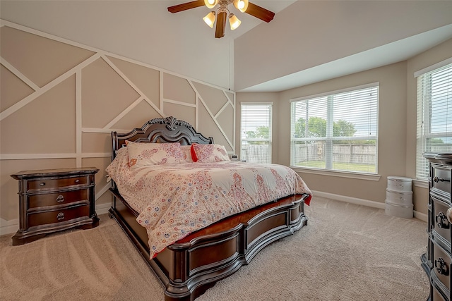 bedroom featuring ceiling fan and carpet floors