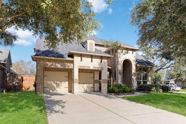 view of front of property featuring a front yard and a garage