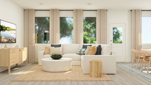 living area with light hardwood / wood-style floors