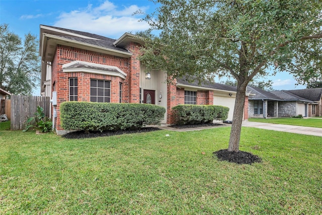 single story home featuring a front yard and a garage