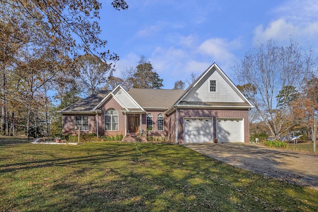 view of front of house featuring a front lawn and a garage