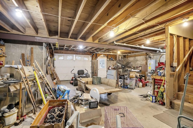 garage featuring water heater