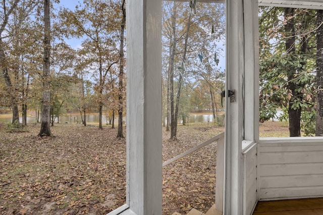 doorway featuring a water view