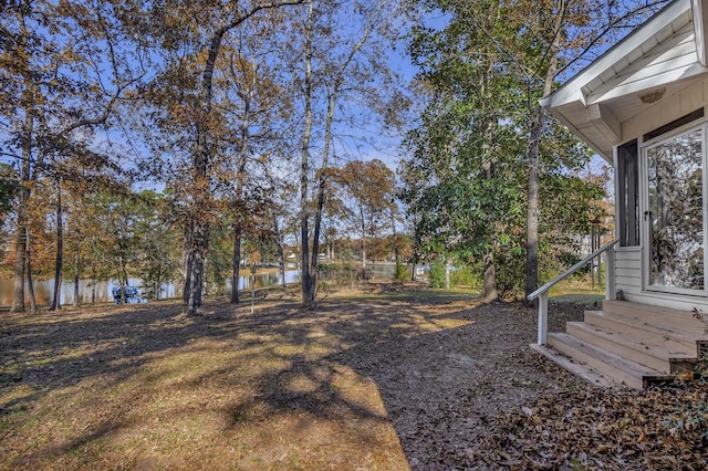 view of yard with a water view