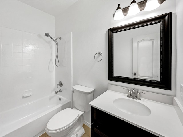 full bathroom featuring bathing tub / shower combination, vanity, and toilet