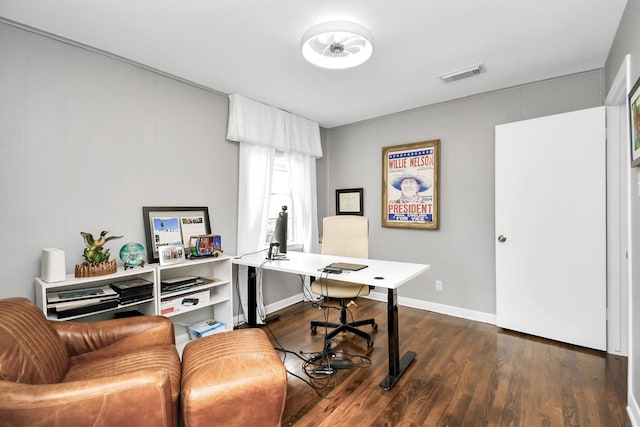 office area featuring dark hardwood / wood-style floors