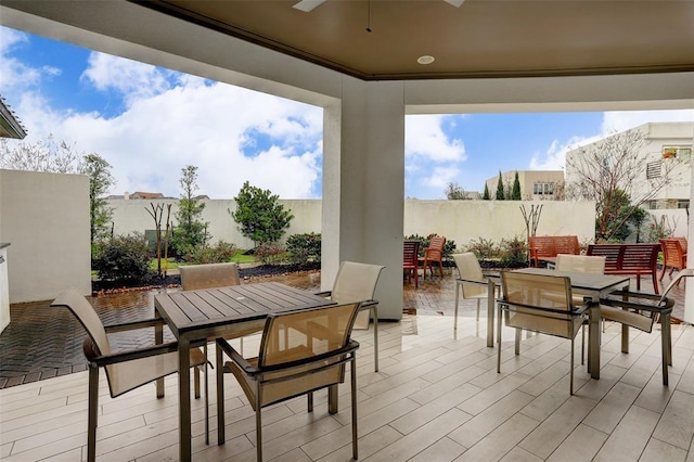 view of patio / terrace featuring ceiling fan