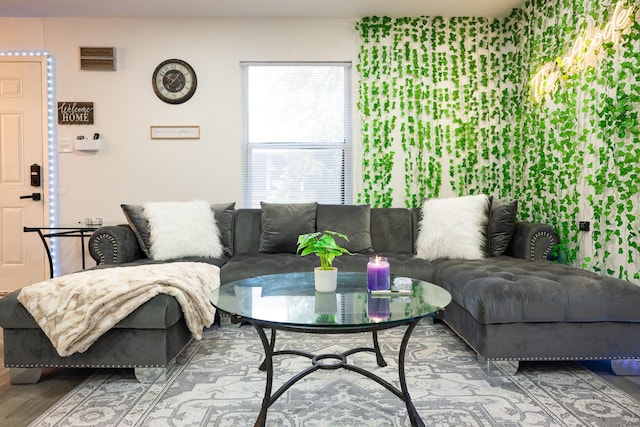 living room with hardwood / wood-style flooring