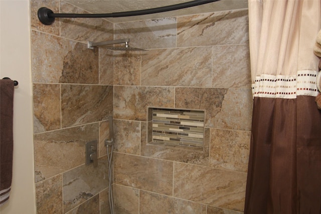 interior details with curtained shower