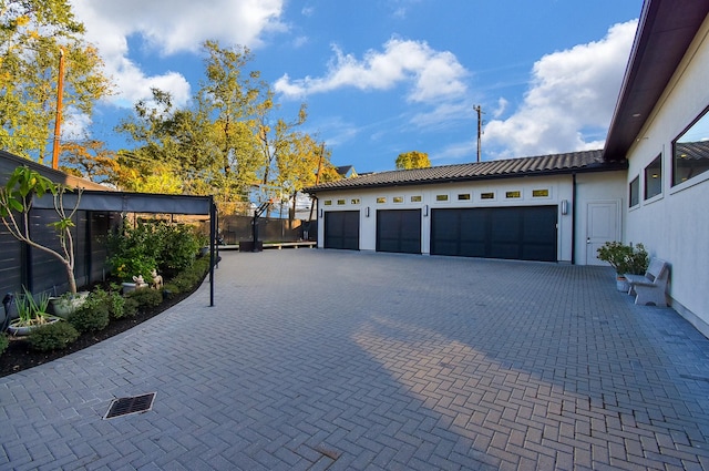 garage with a trampoline