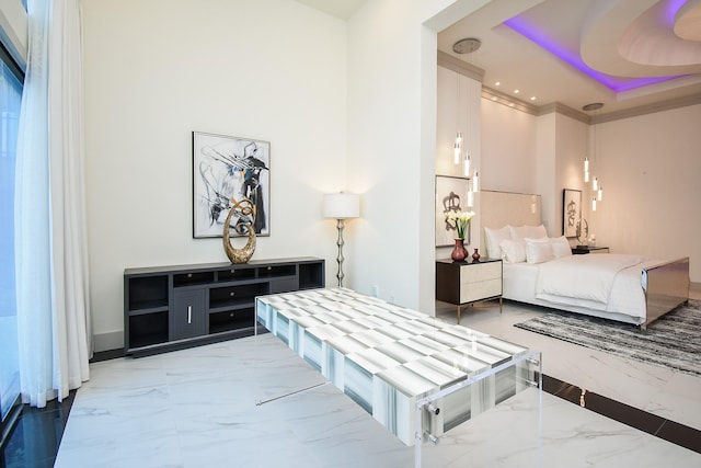 bedroom featuring a raised ceiling