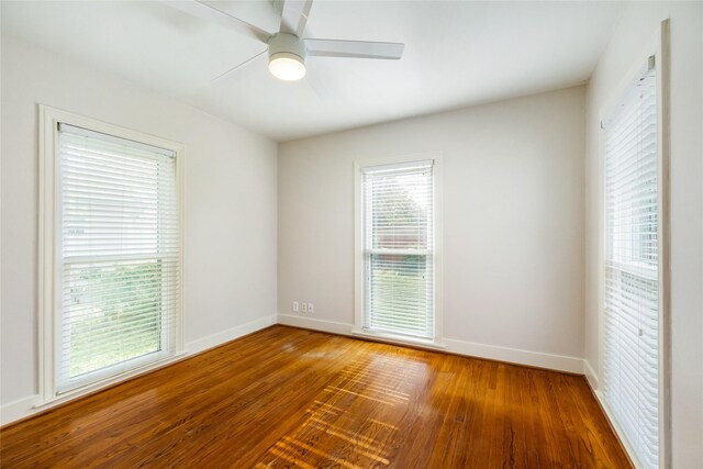 unfurnished room featuring wood-type flooring and ceiling fan